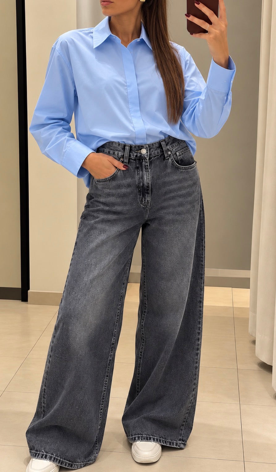 JEANS WIDE LEG BLACK DENIM