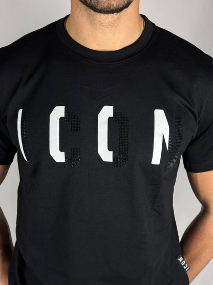 T-shirt nero con logo microstrass