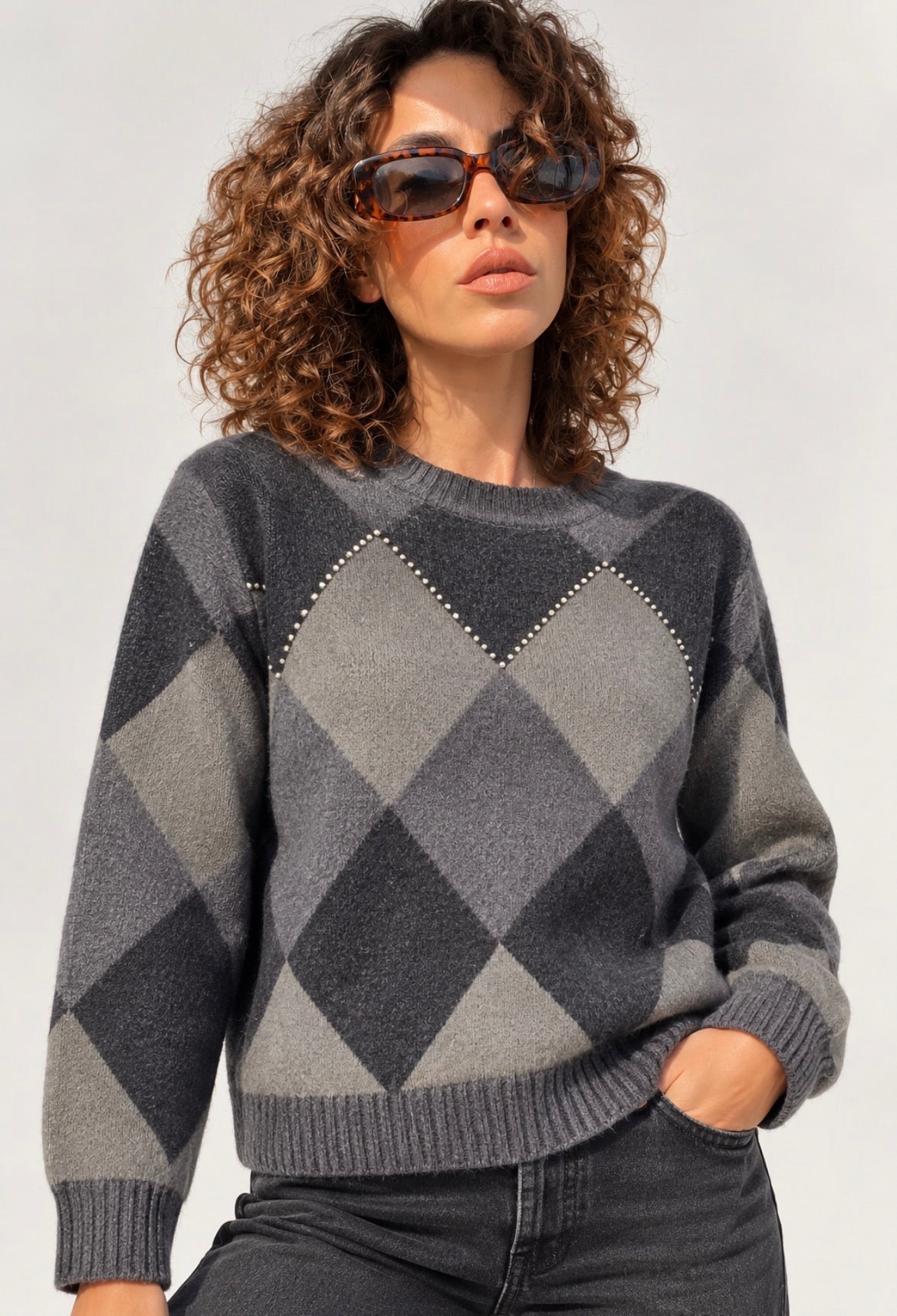 MAGLIA GIROCOLLO ROMBI CON STRASS