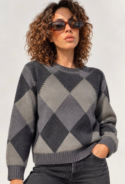 MAGLIA GIROCOLLO ROMBI CON STRASS