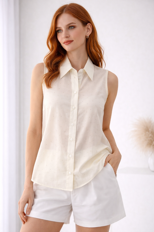 Camicia smanicata con strass