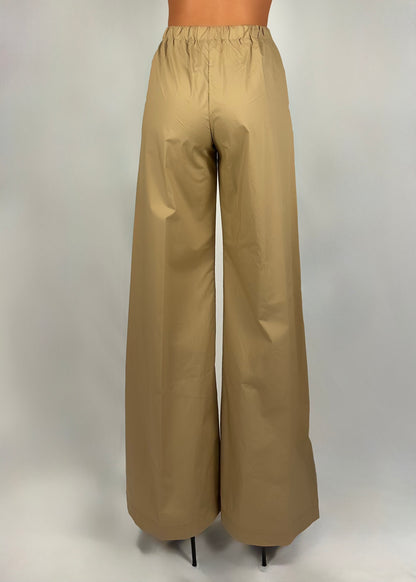 Pantalone wide leg con tasche e vita elasticizzata enareth beige
