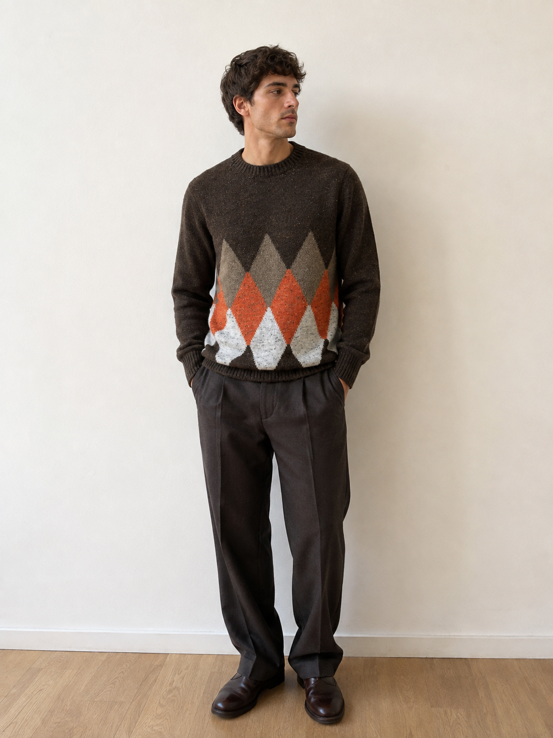 Pull girocollo intarsio a rombi