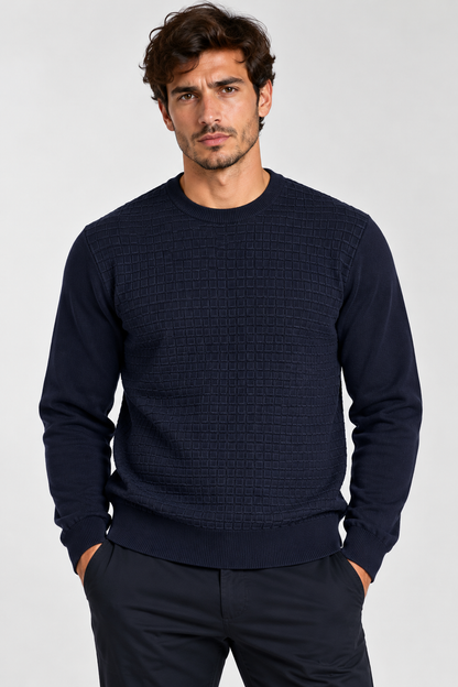 Pull girocollo con punti in contrasto