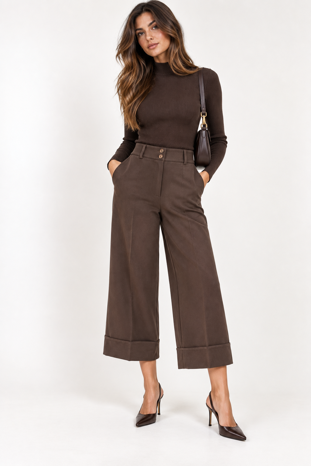 PANTALONE CROPPED CON RISVOLTO DAINETTO