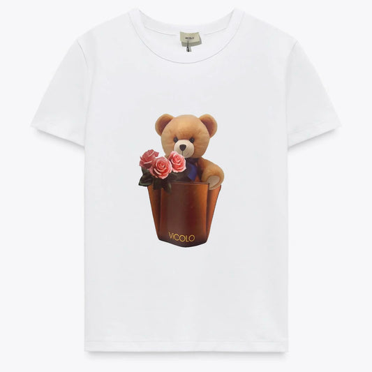 T-shirt Vicolo con stampa teddy sul vaso