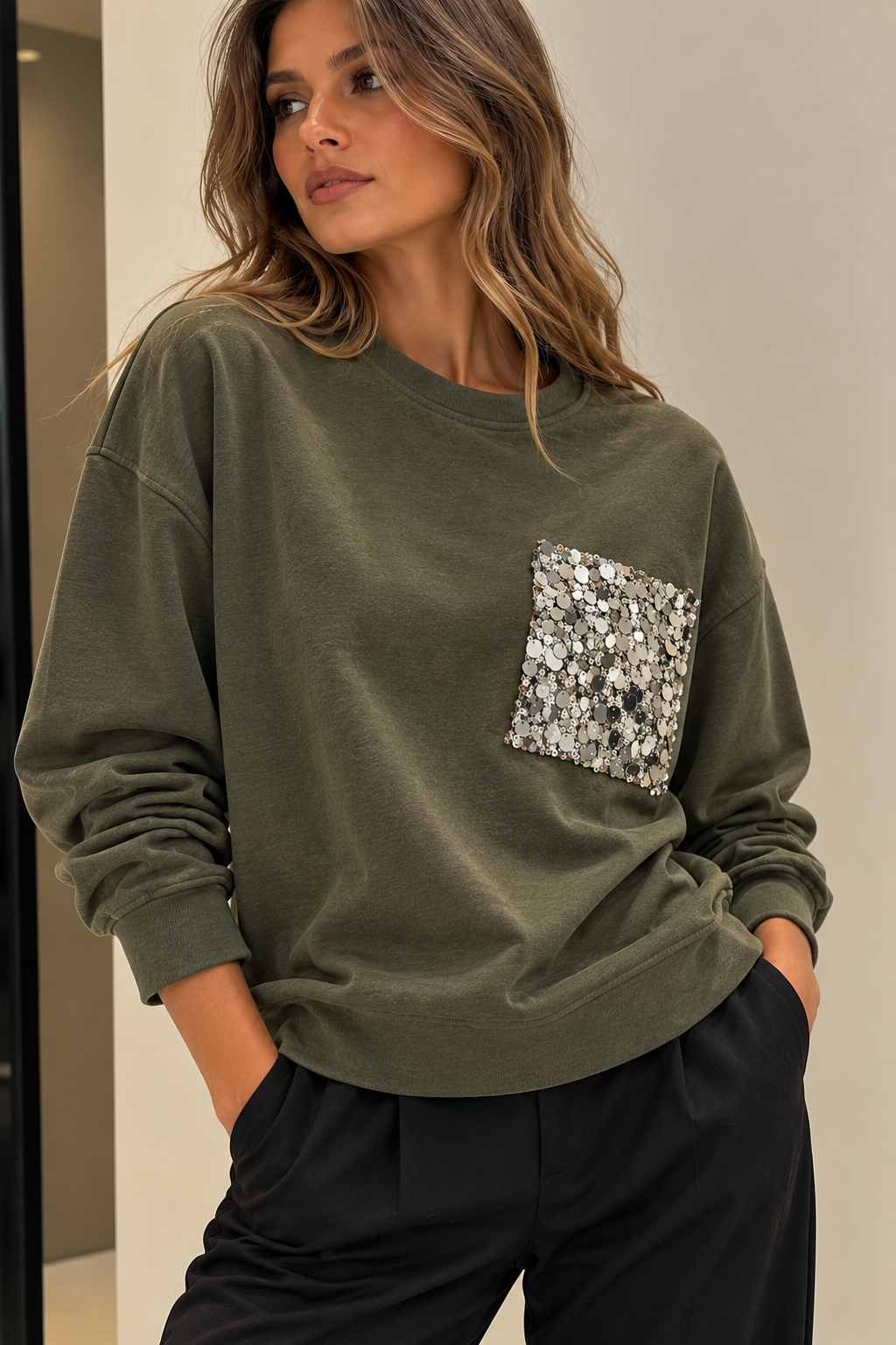 FELPA GC CON TASCA PAILLETTES GRIGIO