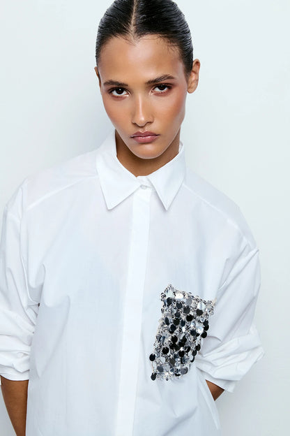 CAMICIA CON TASCA PAILLETTES BIANCO