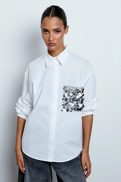 CAMICIA CON TASCA PAILLETTES BIANCO