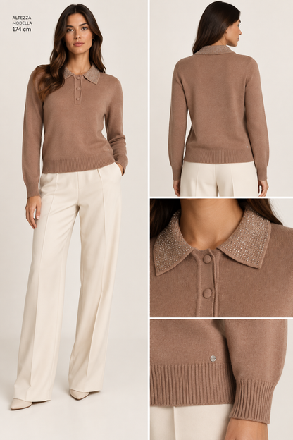 MAGLIA POLO CON COLLO STRASS