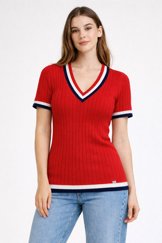 Maglia scollo v con contrasti