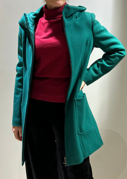 Cappotto con zip e cappuccio verde
