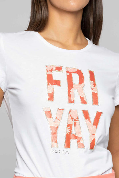 T-shirt in cotone con scritta friday fritz