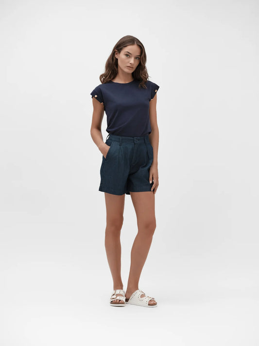T-Shirt Smanicata Con Bottoni Oro