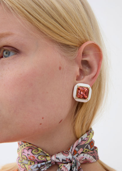 Orecchini serena con pietra bianco e rosa