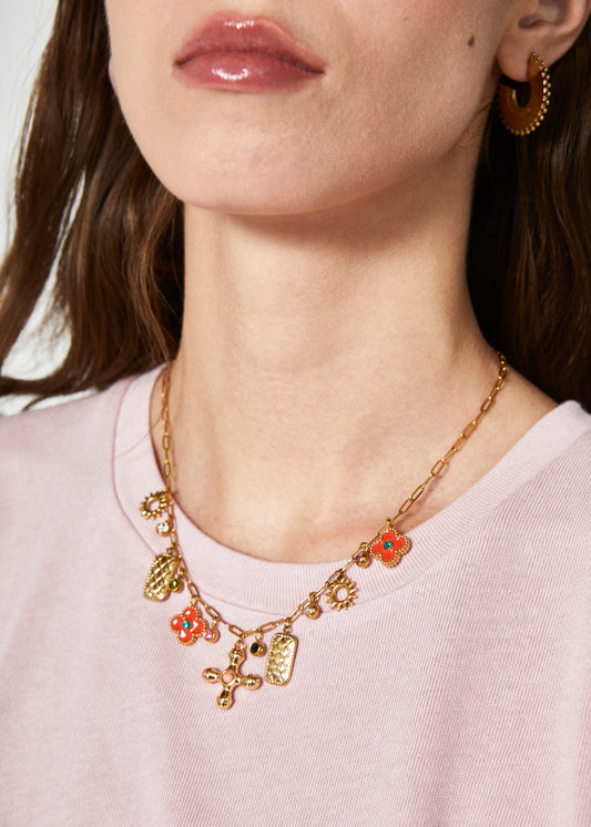 Collana multicharms croce+fiore