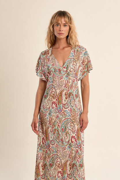 Max, abito fluido con stampa cashmere -Scollo a V