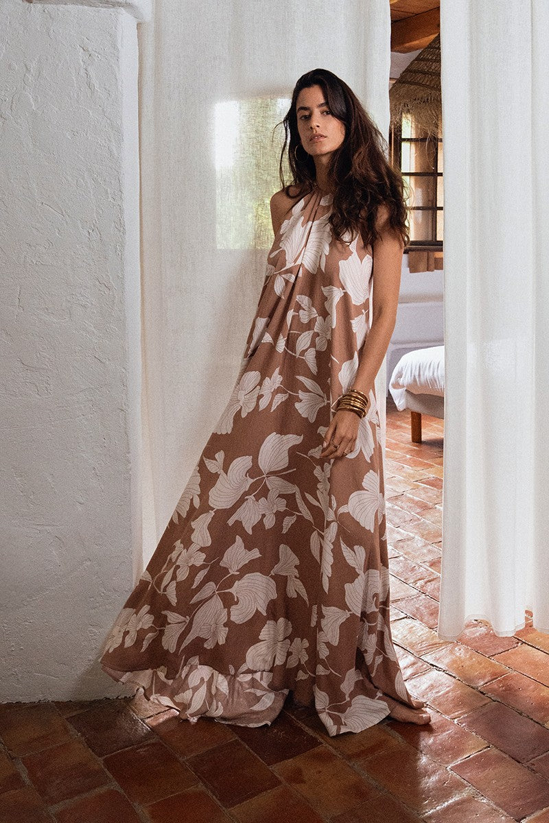 Abito lungo stampato - Annodato dietro al collo