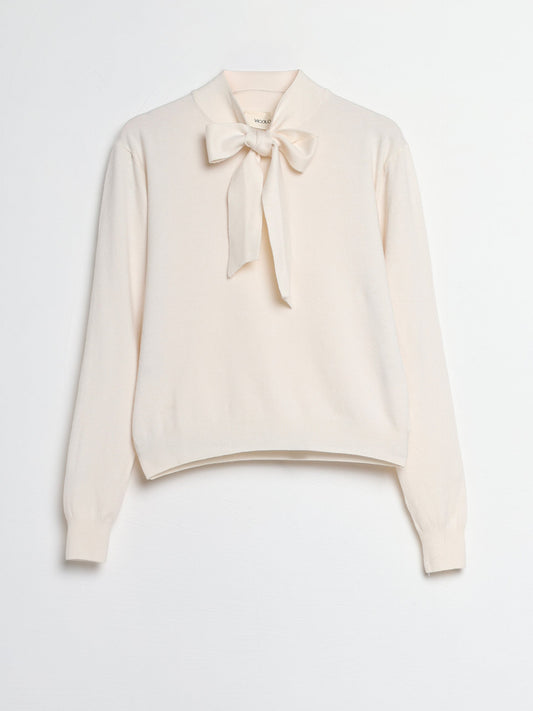 Maglia panna con fiocco