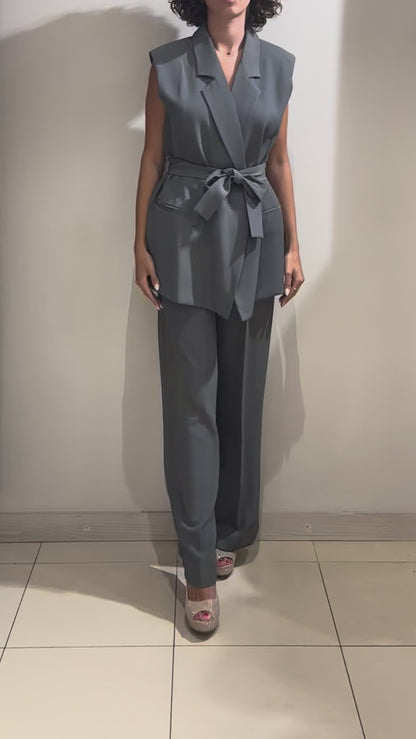 Pantalone a vita alta grigio