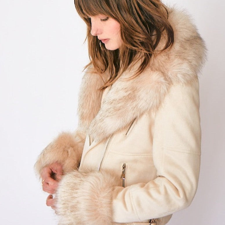 MOLLY BRACKEN JACKET WITH ZIP, COLLAR AND CUFF IN FAUX FUR