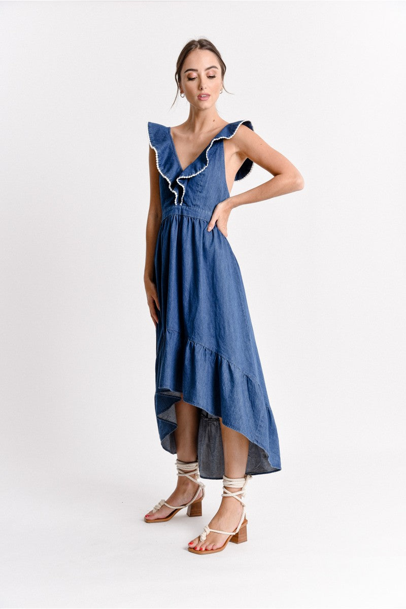 MOLLY BRACKEN LONG DRESS WITH CROSSED STRAPS IN THE BACK