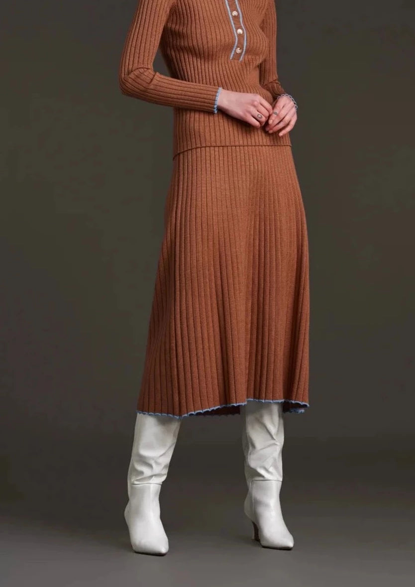 WHITE WISE CAMEL RIBBED SKIRT WW1M348 AI23