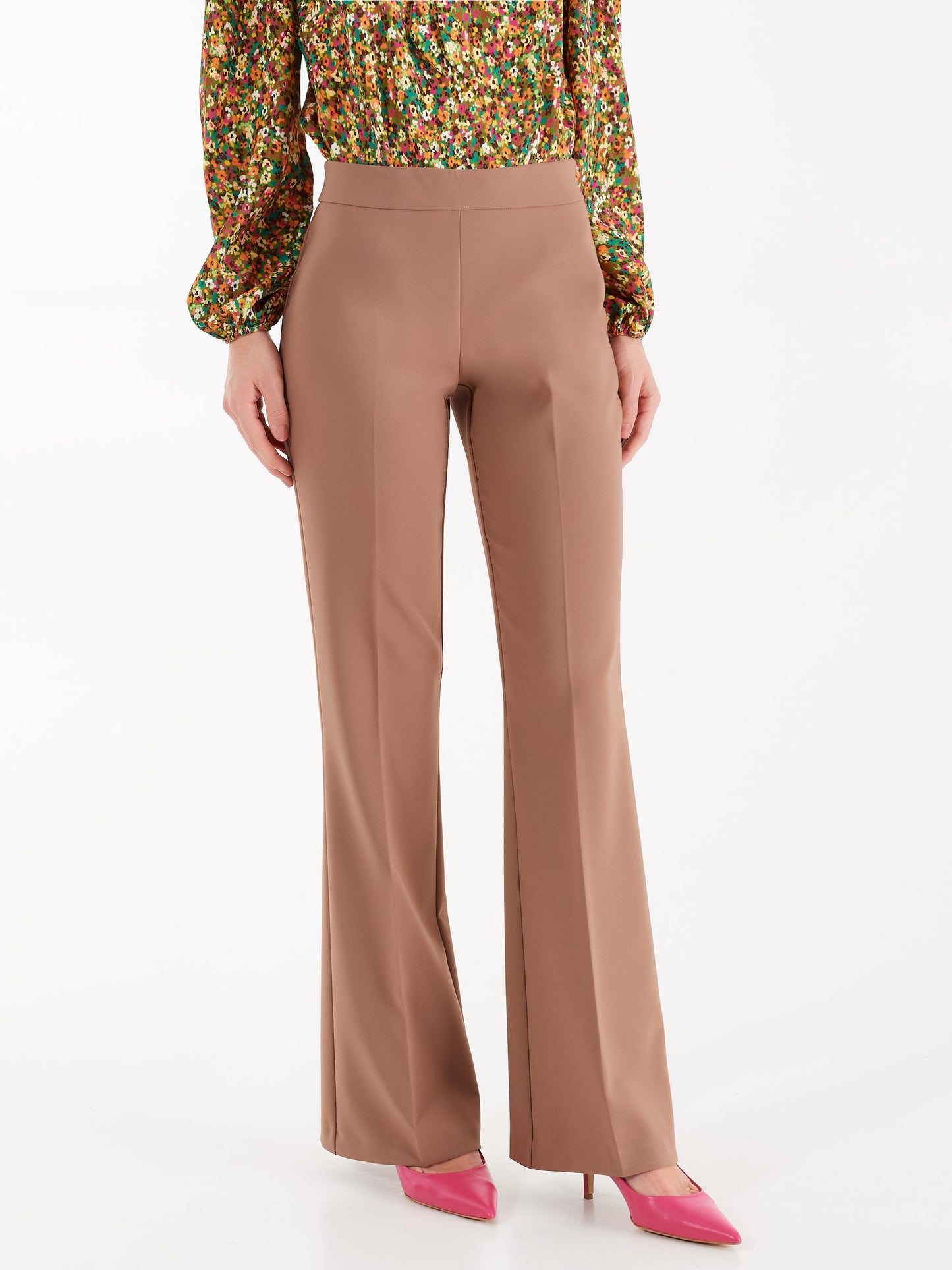 RENAISSANCE PANTS Mid Flared in Chocolate-colored Technical Fabric