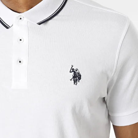 US POLO ASSN. SHORT SLEEVED POLO SHIRT IN WHITE BARR JERSEY SS23
